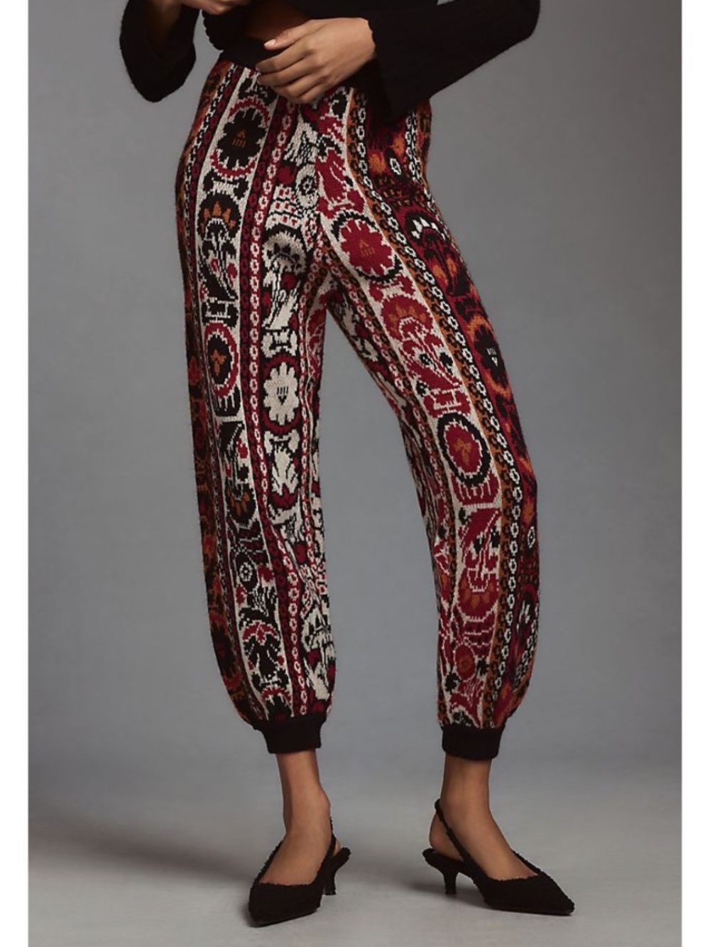 Farm Rio Winter Stripes Bohemian Style Knit Joggers Medium